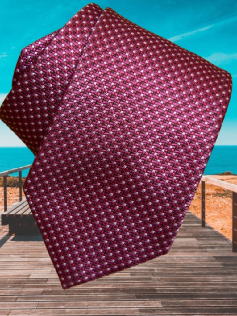 $490 Brioni Red Brown Micro Squares Geometric Woven Silk Tie Handmade Italy